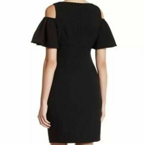 Eliza J Cold Shoulder Ruffle Sheath Dress - Black - SZ 2 - Picture 2 of 7